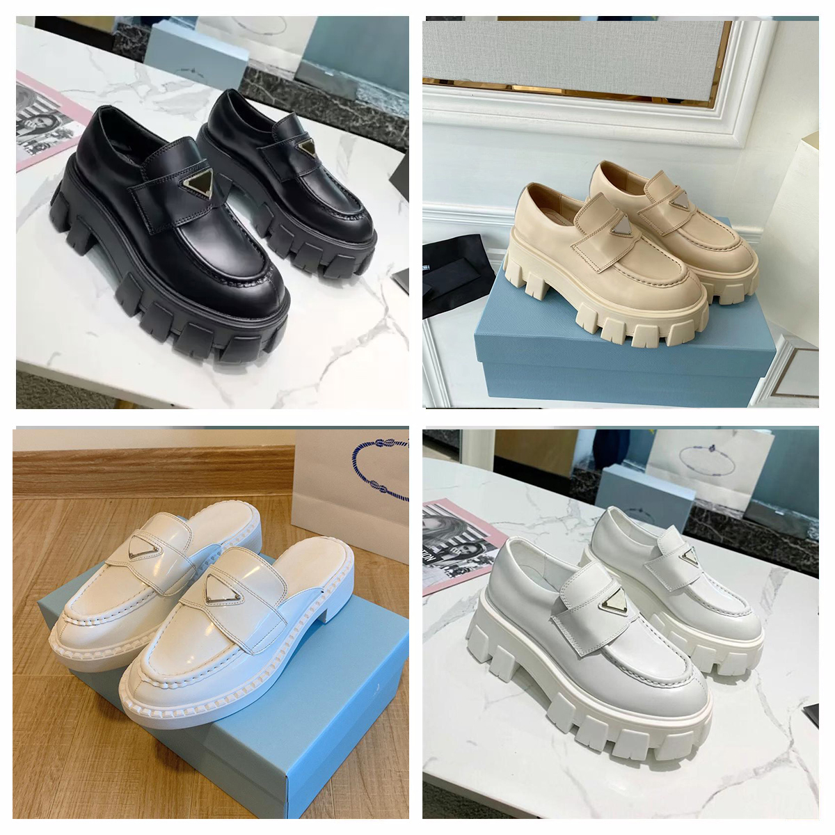 Designer Monolith chaussures en cuir décontractées femmes hommes 6.0 Baskets à plateforme surdimensionnées Noir Blanc Mocassins en cuir brillant