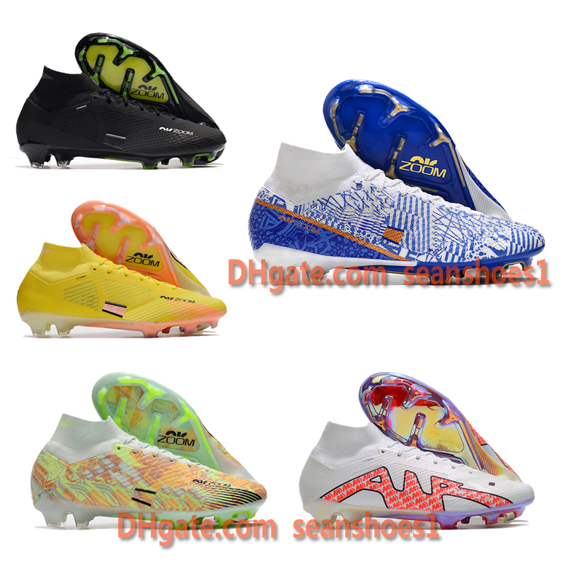 

GIFT SOCKS Soccer Football Boots Mercurial Superfly 9 Elite FG Shoes For Mens High Ankle Blue Yellow Black White Multi-color Soccer Cleats Size US6.5-12