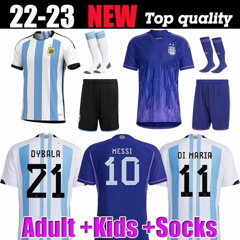 

2022 Argentina S-4XL soccer Jersey woRLD CUp DYBALA AGUERO MARADONA DI MARIA MESSIs LO CELSO TAGLIAFICO DE PAUL 22 23 fans Men Kids kit sets uniforms adult suit socks, 2022 away suit+patch