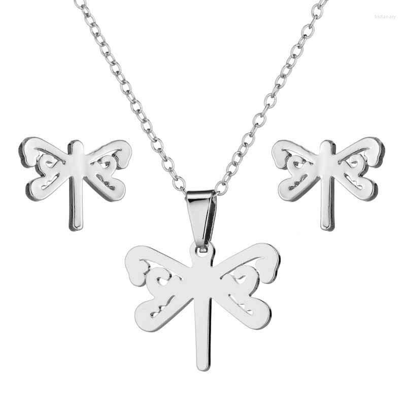 

Necklace Earrings Set Stainless Steel Dragonfly Female Insect, Picture shown
