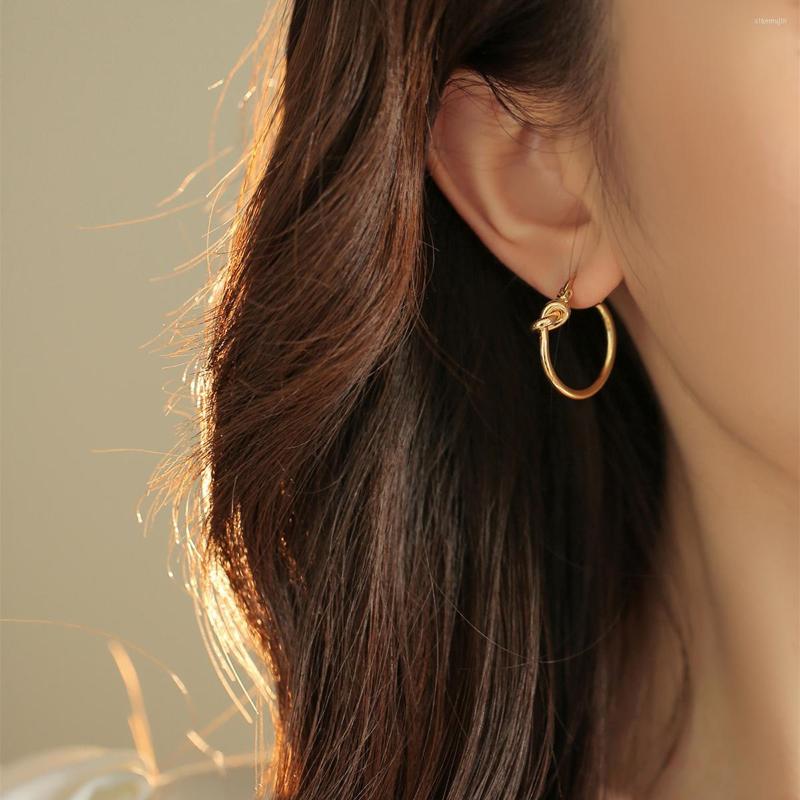 

Hoop Earrings 2022 S925 Silver Geometric Knot Simple Gold Color Cute Elegant Earings Fashion Jewelry
