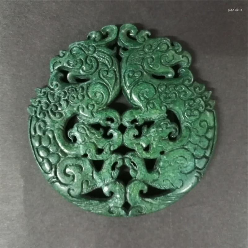 

Pendant Necklaces Charms Vintage Fashion Ancient Sculpture Carving Art Pattern Green Semi Precious Stone For Making Necklace DIY Jewelry