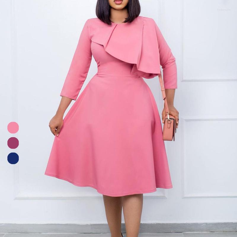 

Plus Size Dresses Elegant Ruched Long Sleeve Dress Luxury Loose Office Ladies Casual Outfits 2022 Vestido In Offers Women Autumn, Pink