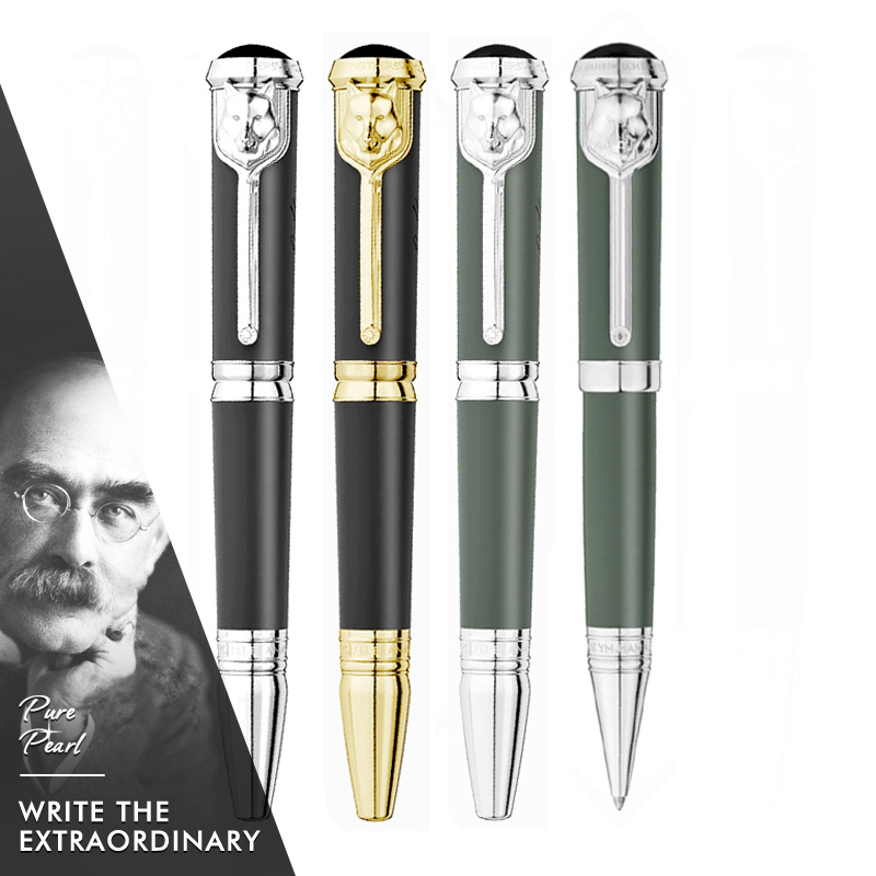 

PPL Ballpoint Pen Writer Edition Rudyard Kipling Signature Luxury Monte Stationery With Embossed Wolf Head Design and Serial Number 6348/8600, Golden / silver