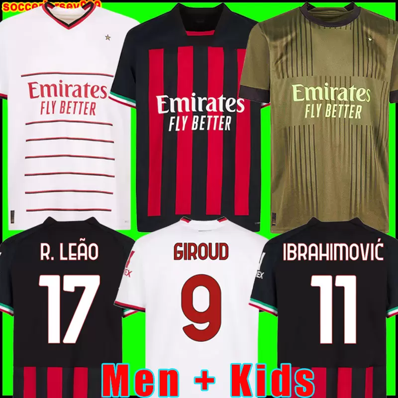 

IBRAHIMOVIC 22 23 soccer jersey AC MILANS GIROUD DE KETELAERE R. LEAO TONALI THEO football shirt, 22/23 men away + patch2