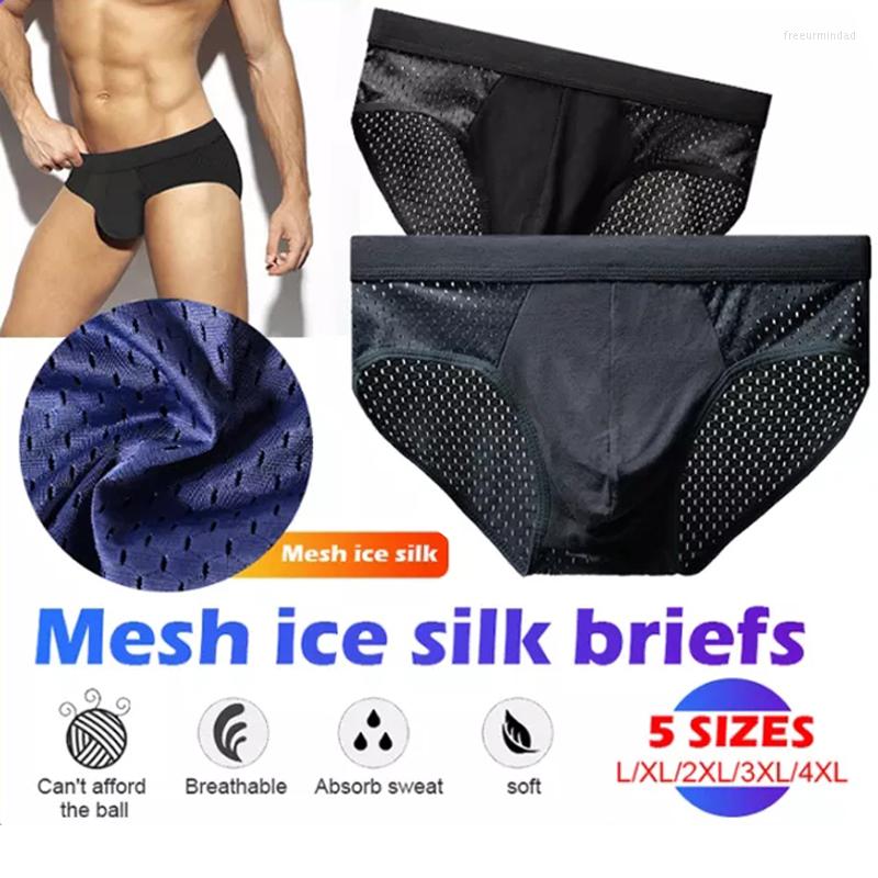 

Underpants 2Pcs Men Summer Ice Silk Underwear Briefs Breathable Bamboo Carbon Fiber Anti-Bacterial Hollow Pants Cold, Black grey