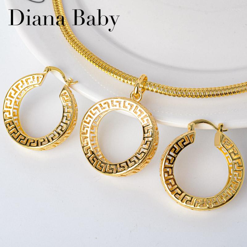 

Necklace Earrings Set Diana Baby Hollow Round Gold Planted Pendent For Women Design Wedding Party Gift Classic, Picture shown