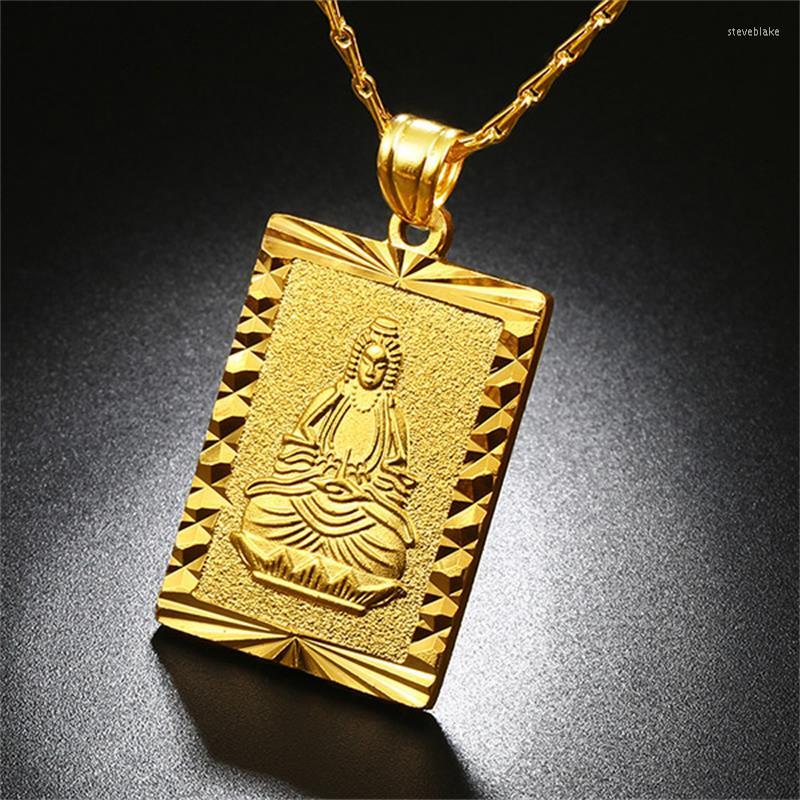

Pendant Necklaces Vietnam Sand Gold No Fade Guanyin Brand Eagle Guan Gong Buddha Brass Plated 24K Men's Tag Necklace