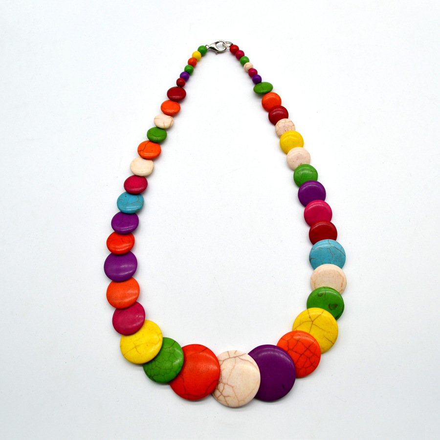 Men Women's Necklace Jewelry Boho Turquoises Stones Graduated Roundly Beads Choker Pendant 18 inches Strand BF312-image-798218795