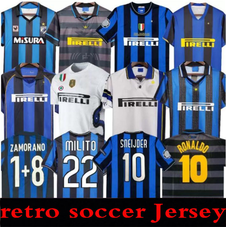 

finals 2009 MILITO SNEIJDER ZANETTI Retro Soccer jersey Eto'o Football 97 98 99 01 02 03 Djorkaeff Baggio ADRIANO MILAN 10 11 07 08 09 Inter BATISTUTA Zamorano home away, 2010