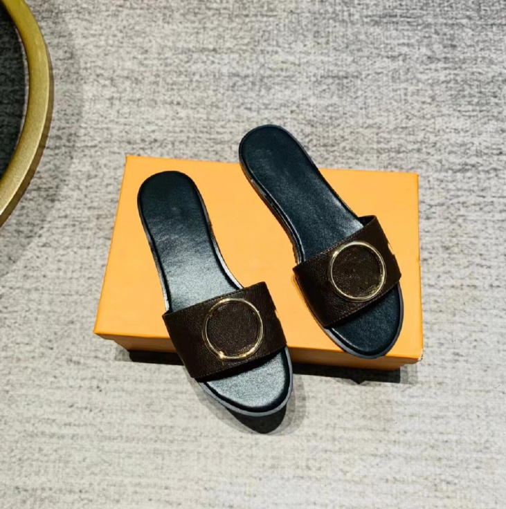 

Classic Flat Slippers PU Leather Sandal Top Quality Letter Printing Summer Sandals Wear-Resisting Outdoor Flip Flops Fashion Women's Beach Scuffs Slipper With box