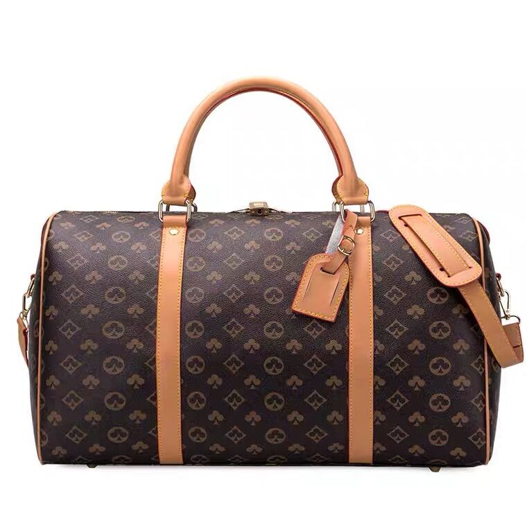 

luxury fashion men women high-quality travel duffle bags brand designer luggage handbags With lock large capacity sport bag size 54CM, Brown flower