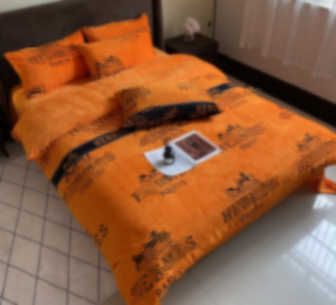 Literie de chambre de concepteur 4pcs ensembles de motifs de chevaux orange