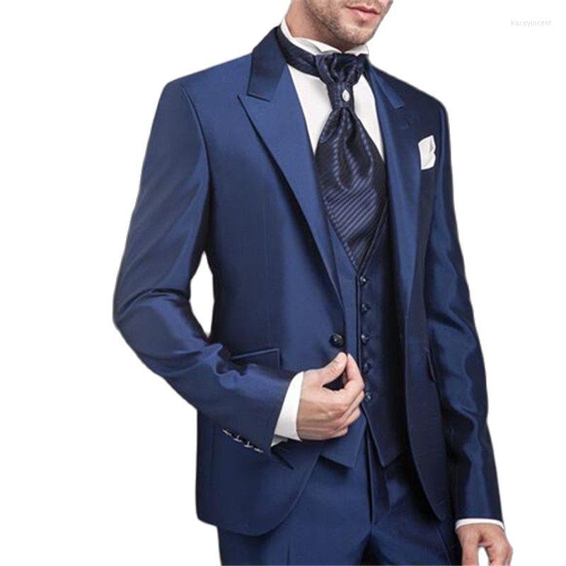 

Men' Suits 3Pcs Dark Blue Jacket Pants Vest Men For Wedding Groom Tuxedo Custom Made Blazer Trousers Party Wear Tie, Black