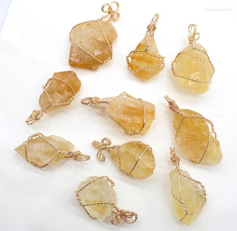 

Charms Wholesale1pcs Natural Citrine Ore Raw Stone Irregular Crystal Gold-Color Wire Wrapped Pendant For DIY Jewelry Making Accessories