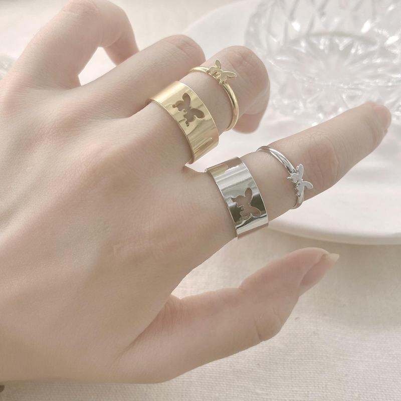 

Wedding Rings Butterfly Couples For Women Men 2022 Trendy Adjustable Open Hollow Finger Circle Set Two Pack Sweet Engagement Jewelry