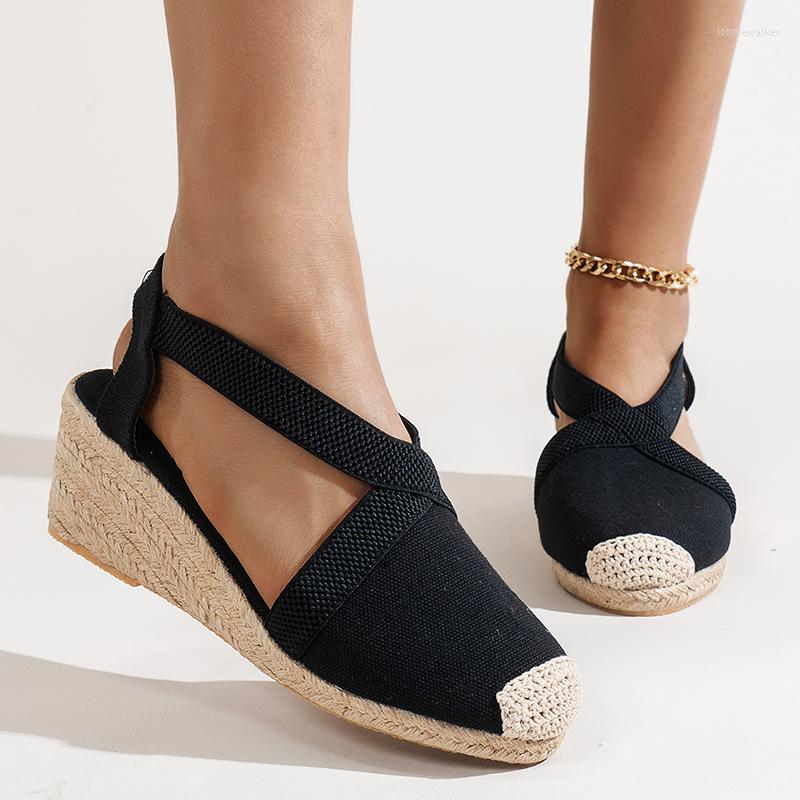

Sandals Elegant Wedges Women Round Toe Womens Espadrilles Flat Shoes Side Hollow Sexy Comfortable Snaakers Sapatos Femininos, Black