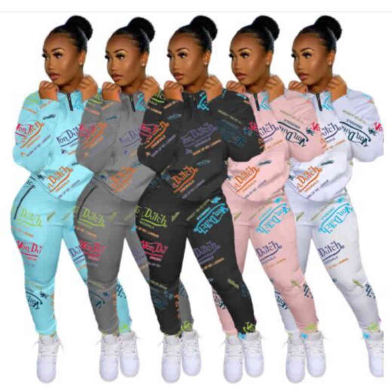 

European And American Tracksuits Printed Fashion Casual Sports White 2 Piece Set For Women Ladies Outdoor Tight Sexy Sets