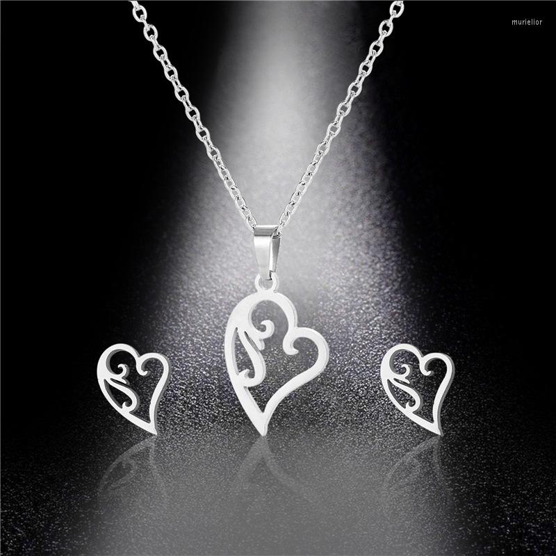 

Necklace Earrings Set Stainless Steel Heart Decoration Diy Titanium Love Pendant Earring Mexican Jewelry, Picture shown