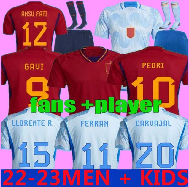

2022 Spain soccer jerseys Espana ANSU FATI ASENSIO MORATA FERRAN KOKE GAVI AZPILICUETA C.SOLER 22 23 WORLD RAMOS CUP football shirts men kids kit fans Player version