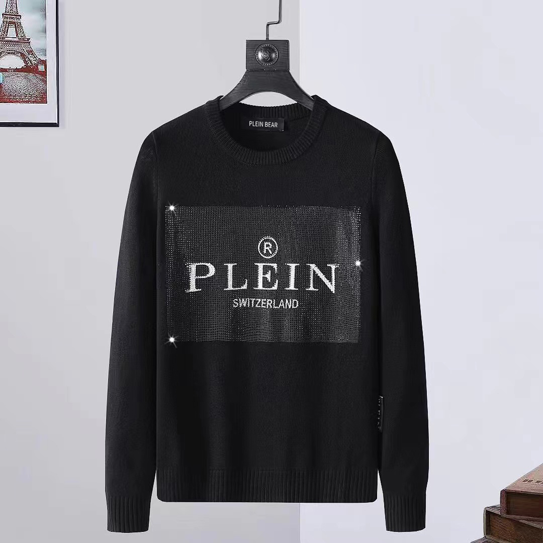 PLEIN BEAR Men's Sweaters PULLOVER LS INTARSIA SKULL PP Mens Sweaters Long Sleves Knits Letters Budge Rhinestone Unisex Sweatshirt Men Tops Kni