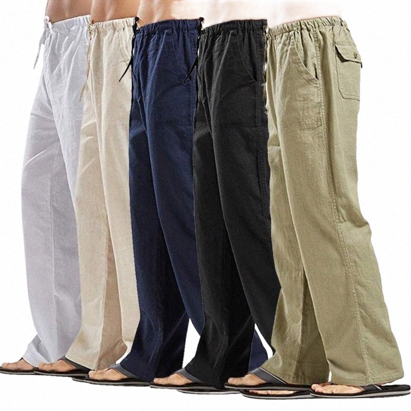 Men's Pants men's Pants Summer Men Solid Color Linen Multi-pocket Straight Casual Plus Large Size Breathable Comfortable Drawstring Loo-image-797931095