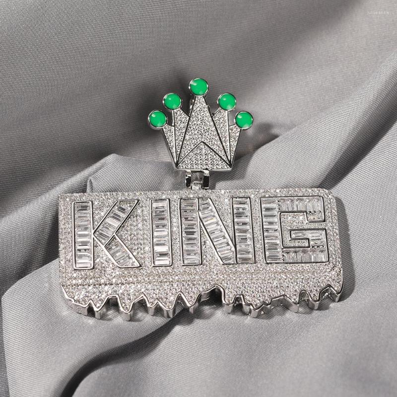 

Pendant Necklaces Iced Out Bling Two Tone Color CZ Letter King Necklace Cubic Zirconia Crown Charm Men Fashion Hip Hop Jewelry