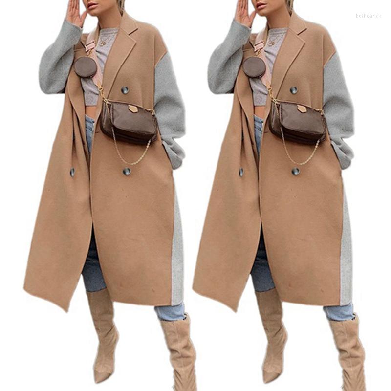 

Women's Trench Coats -Women's Fashion Casual Straight Lapel Contrast Color Temperament Coat Woolen Camel