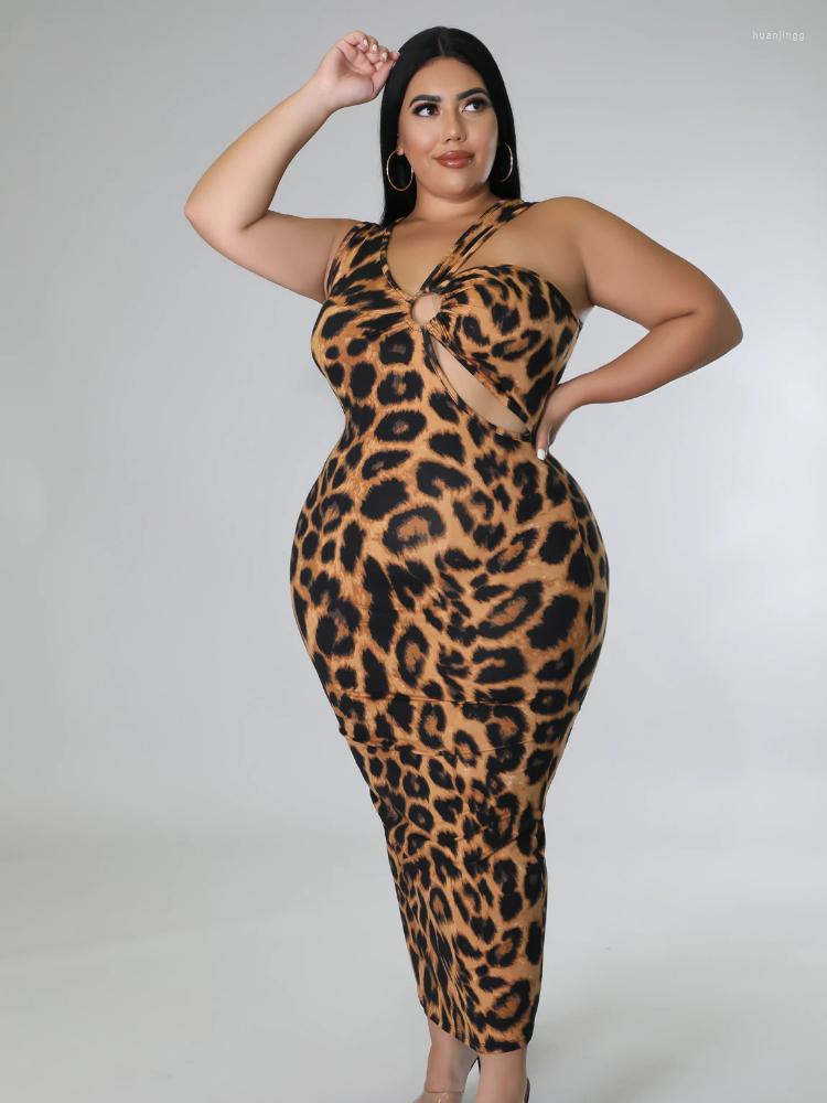 

Plus Size Dresses Fashion Leopard Print Cut Out Bodycon Maxi Dress Women Sexy Irregular Strap Tank Party Long Clubwear Outfit Lady, Dark brown