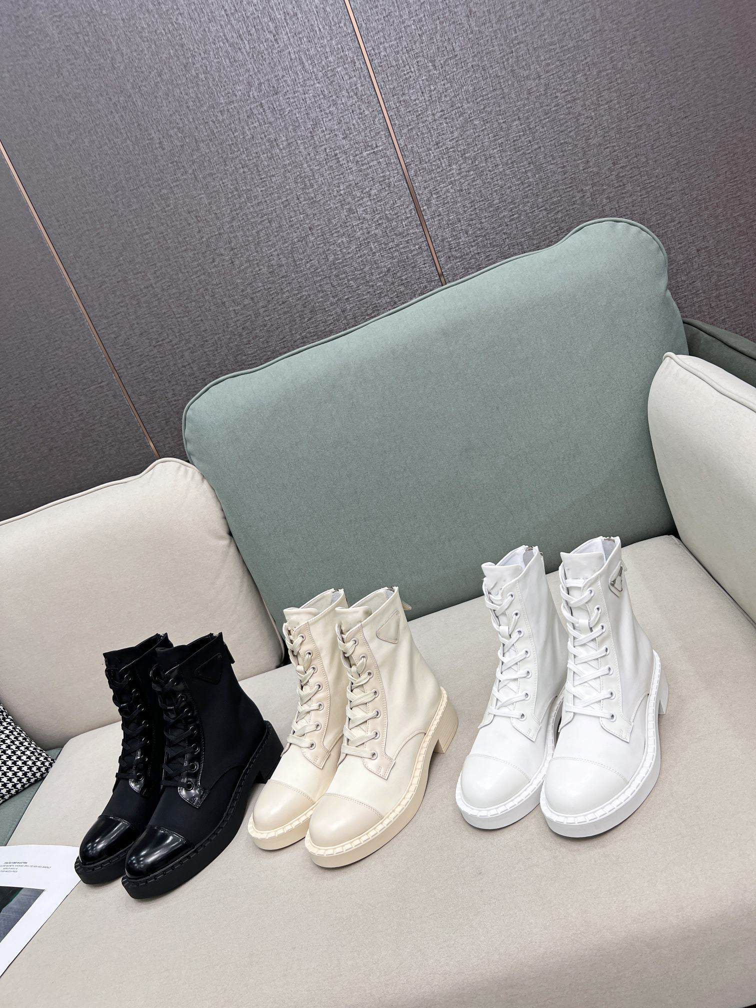 

Monolith Brushed leather Boots recycled Enameled Metal Triangle Ankle Boot Re Nylon Booties Monobloc Sole Motorcycle Booty, Color 5