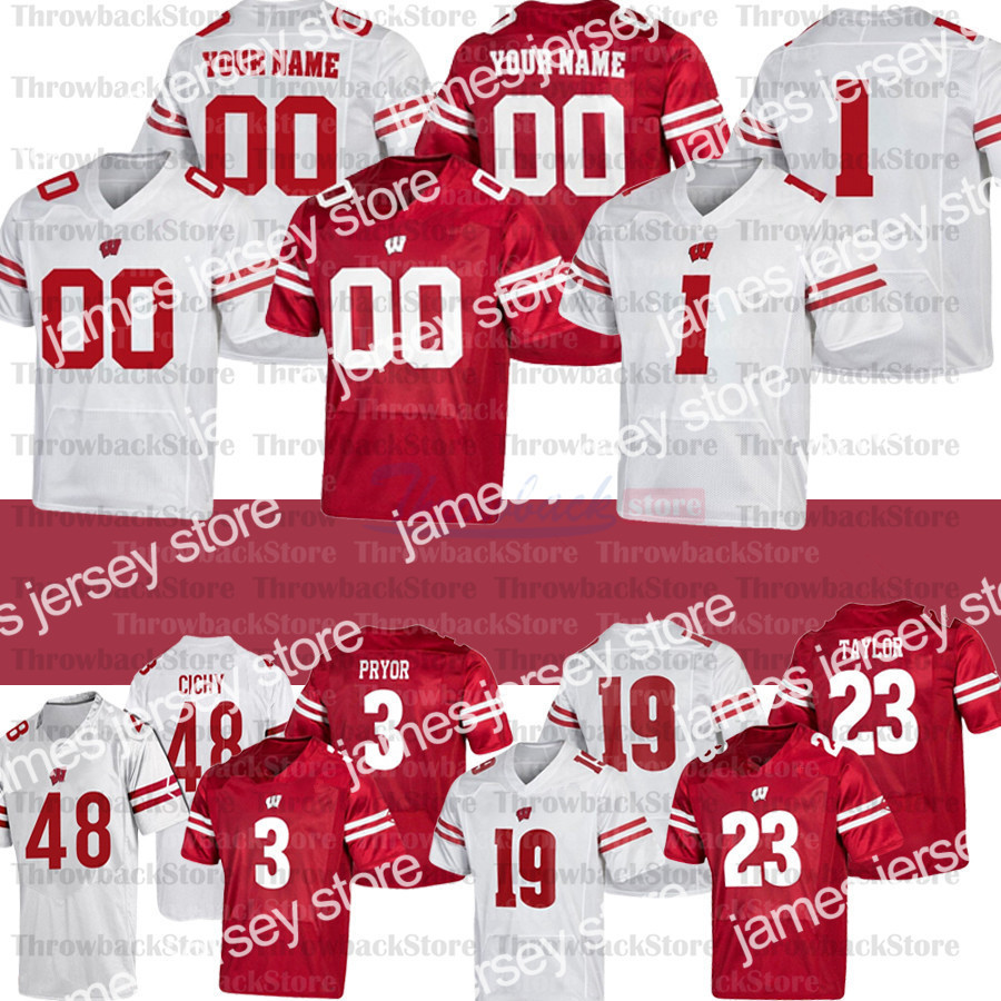 

American College Football Wear Custom Wisconsin College Football Jerseys 4 AJ Taylor #17 Jack Coan #45 Alec Ingold #23 Jonathan 72 Joe Thomas #81 Troy Fumagalli, Red/men