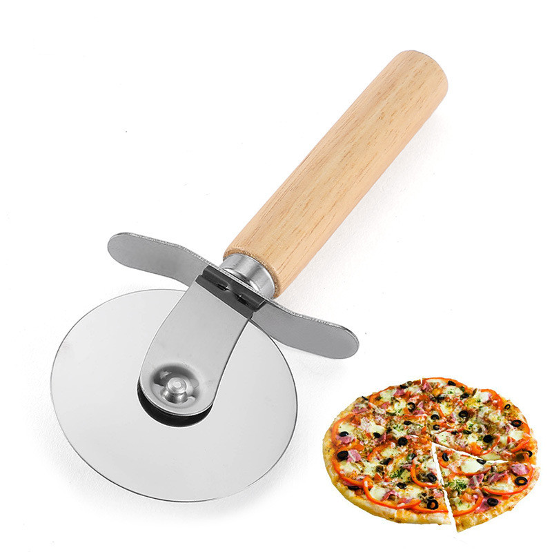 

Round Pizza Cutter Tool Stainless Steel Confortable With Wooden Handle Pizza Knife Cutters Pastry Pasta Dough Kitchen Bakeware Tools