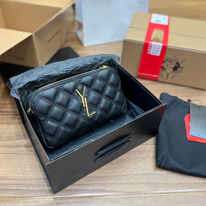 

Fashion Women Loulou Luxury Shoulder Bag Designer Wallet Double Zip Lattice Quilted Gold Chain Crossbody Purses Shopping Bags Travel High Quality Sacoche 20CM, Black