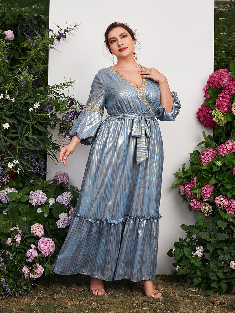 

Plus Size Dresses TOLEEN Women With Tie Belt 2022 Summer Long Sleeve Oversize Casual Clothing Lady Maxi Evening Party Outfits, Blue