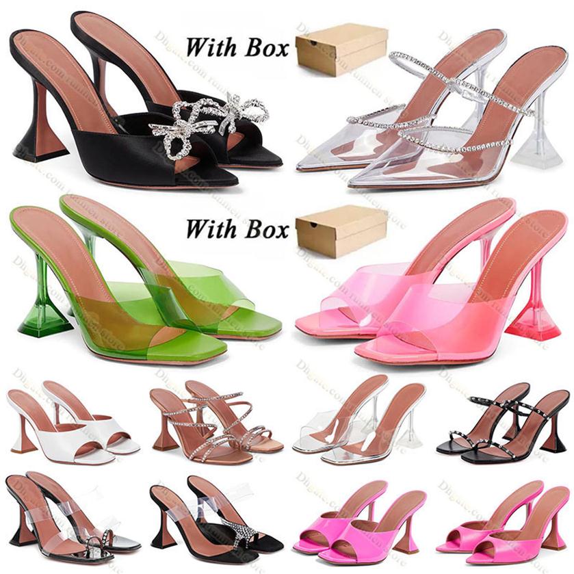 

Amina Muaddi Gilda silver leather Sandals crystal-encrusted strap spool Heels sky-high heel for women summer luxury designers shoes par263j, Am19