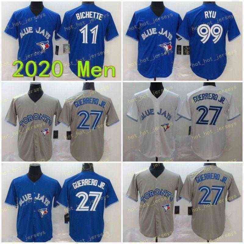 Men's Plus Tees & Polos Mens 2020 New 27 Guerrero Jr. Jersey 11 Bichette 99 Ryu Baseball Jerseys Blue White Grey Flexbase Coolbase Man Shirt