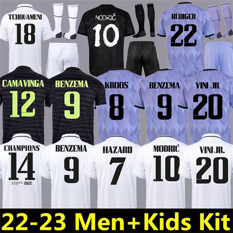 

BENZEMA 22 23 Real Madrids Soccer Jerseys Men kids kit VINI JR MODRIC Camavinga VALVERDE Jersey Tchouameni Asensio KROOS HAZARD Rudiger ALABA Football Shirt Thai, 22-23 third kids