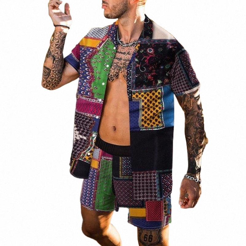 Men's Tracksuits men's Tracksuits Men's Tracksuit Casual Summer Beach Short Sleeve Shirt And Shorts Suit Vacation Hawaiian Two-Piece