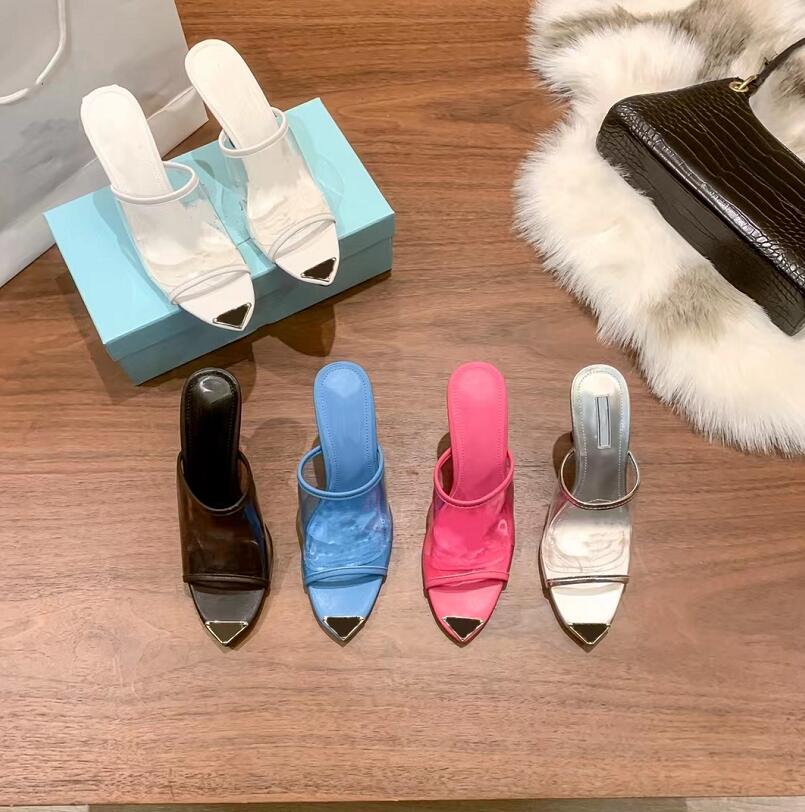 

Designer Transparency High Heel Slippers Women Sexy Letter Printing Sandal Luxury Leisure Flat Bottom Slipper Metal Toe Cap Flip-Flops Outdoor Beach Sandals, Not for individual sale