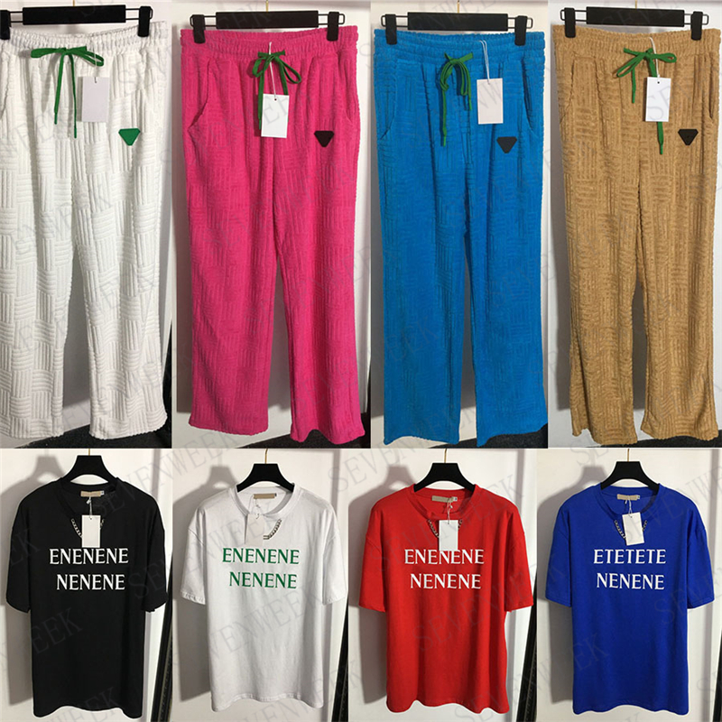 

Towel Print Pants T Shirts Pullover For Women Metal Letter Badge Casual Trousers Drawstring Elasticated High Waist Straight Pant, White t shirt