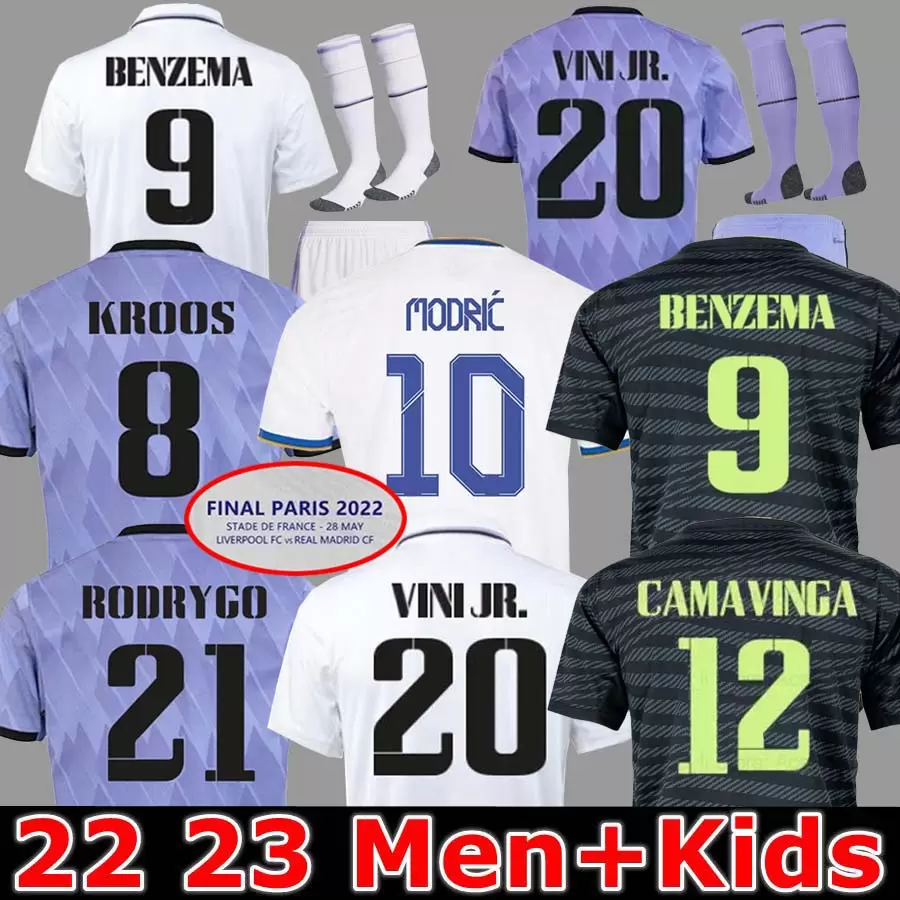 

2023 BENZEMA Finals Soccer Jersey 21 22 23 Football Shirt Real Madrids CAMAVINGA ALABA MODRIC VALVERDE Fourth Camiseta Men Kids 2021 2022 Uniforms VINI JR TCHOUAMENI, 22 23 away aldult player lfp