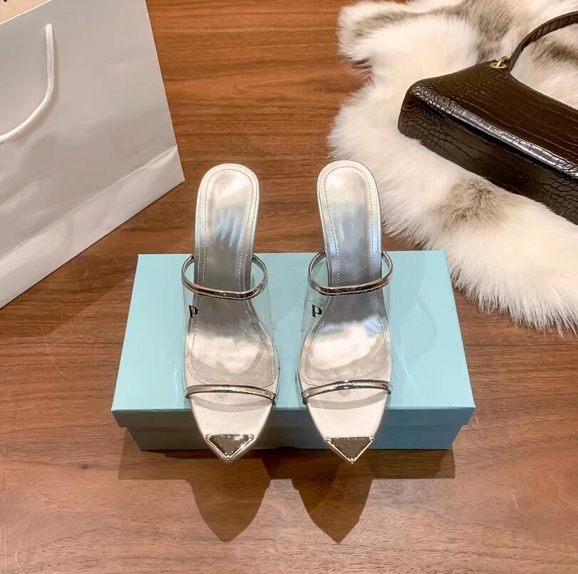 

Metal Toe Cap Slipper Designer Flat Bottom Leisure Sandals Luxury Beach Flip-Flop Designer Sexy Transparency High Heel Slippers Letter Printing Sandal, Not for individual sale
