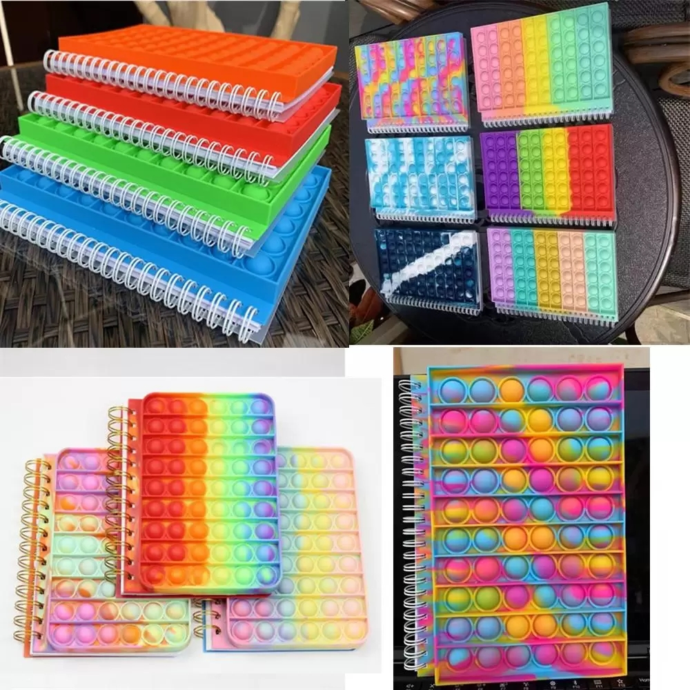 

Decompression Toy Party Favor Tie Dye Rainbow Fidget Spiral Notebook A5 Push Bubble Kids Christmas
