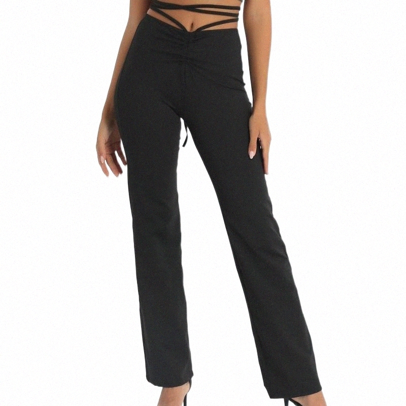 Women's Pants & Capris women Jazz Dance Leggings Strappy Straight-Leg Pants Ladies Fashion Casual Solid Color Front Ruched Thin Trousers Par-image-798376514