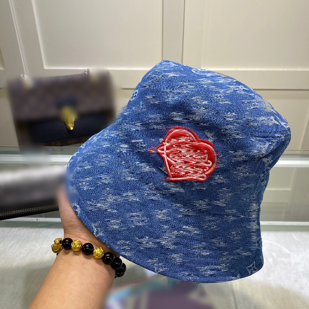 

2022 designer bucket hat full letter printed red heart denim designers women sun hats high quality luxury men sunhat, Blue