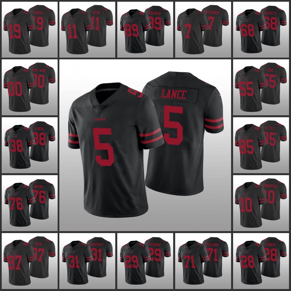 

Jersey Wholesale Custom San Francisco''49ers''Men #97 Nick Bosa 10 Jimmy Garoppolo 85 George Kittle''NFL''Women Youth Black