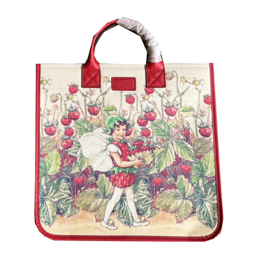 

Top Brand Original Totes Garnish with Strawberry Fairy Luxurys Designer Bags Classic Vintage Pattern Large Capacity Shopping Bag Handbag Tote Purse Double-sided, Red