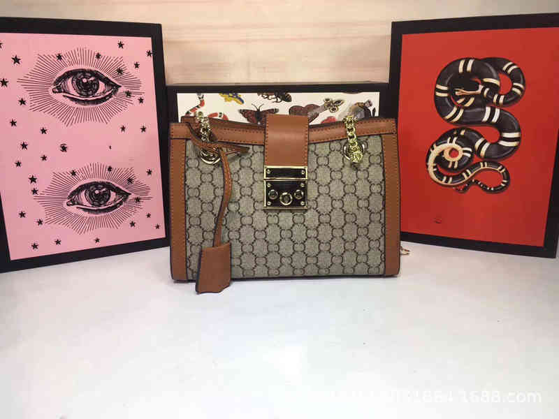 

Bags New padlock canvas chain double printing buckle bag Single Shoulder Messenger Bag tote women's Purses, Pvc brown