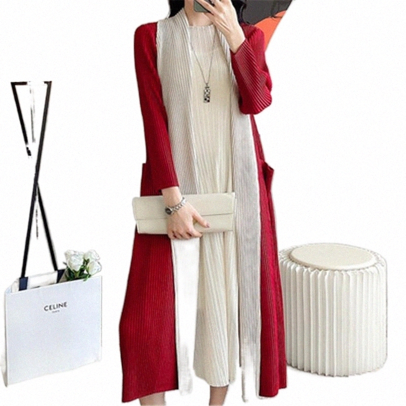 Women's Trench Coats women's Trench Coats 2021 Autumn Pleats Miyake Coat For Women Fashion Solid Long Sleeve Loose Large Size o1uP#-image-798394556