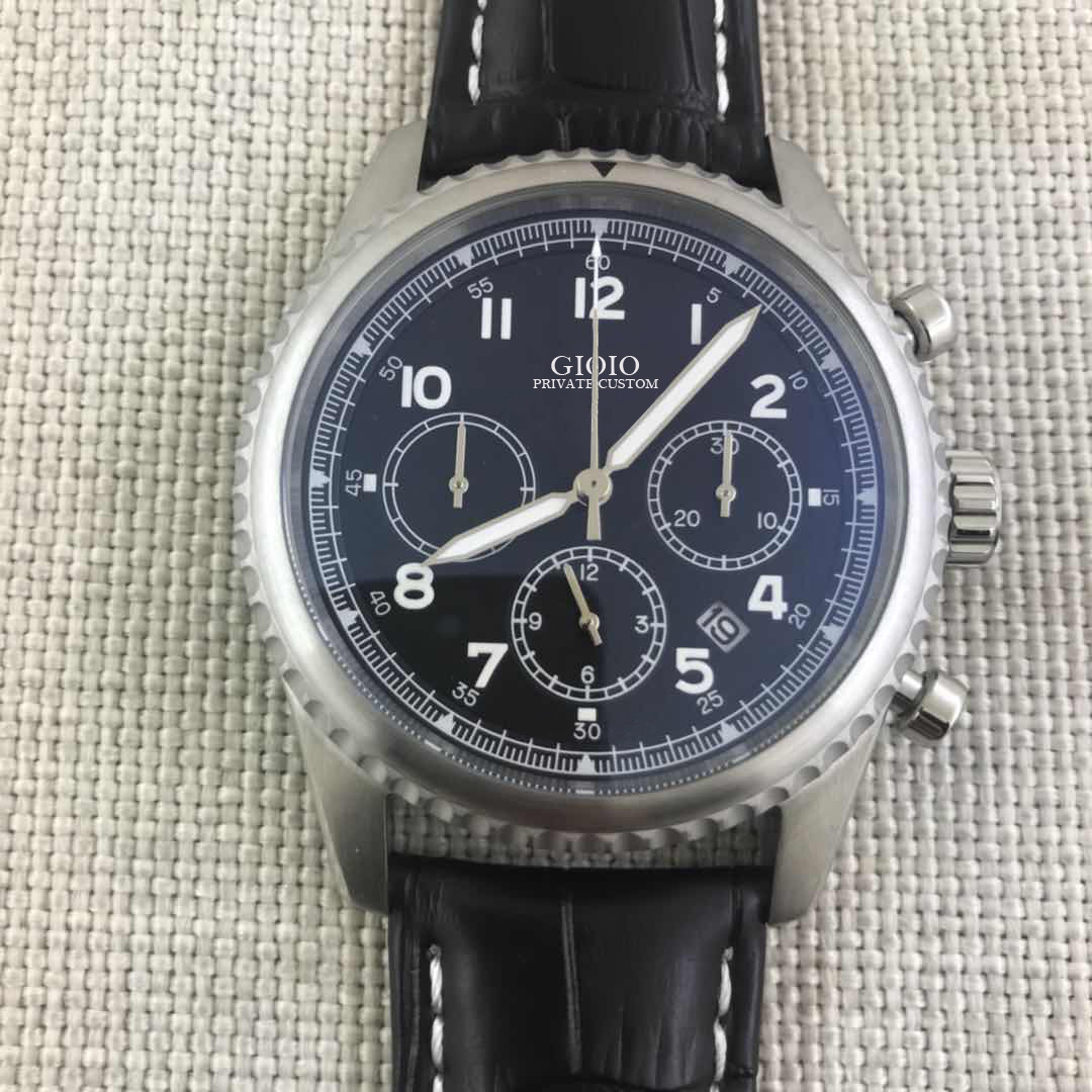 

Quartz Chronograph Men watch Black Blue Leather White904178905410566